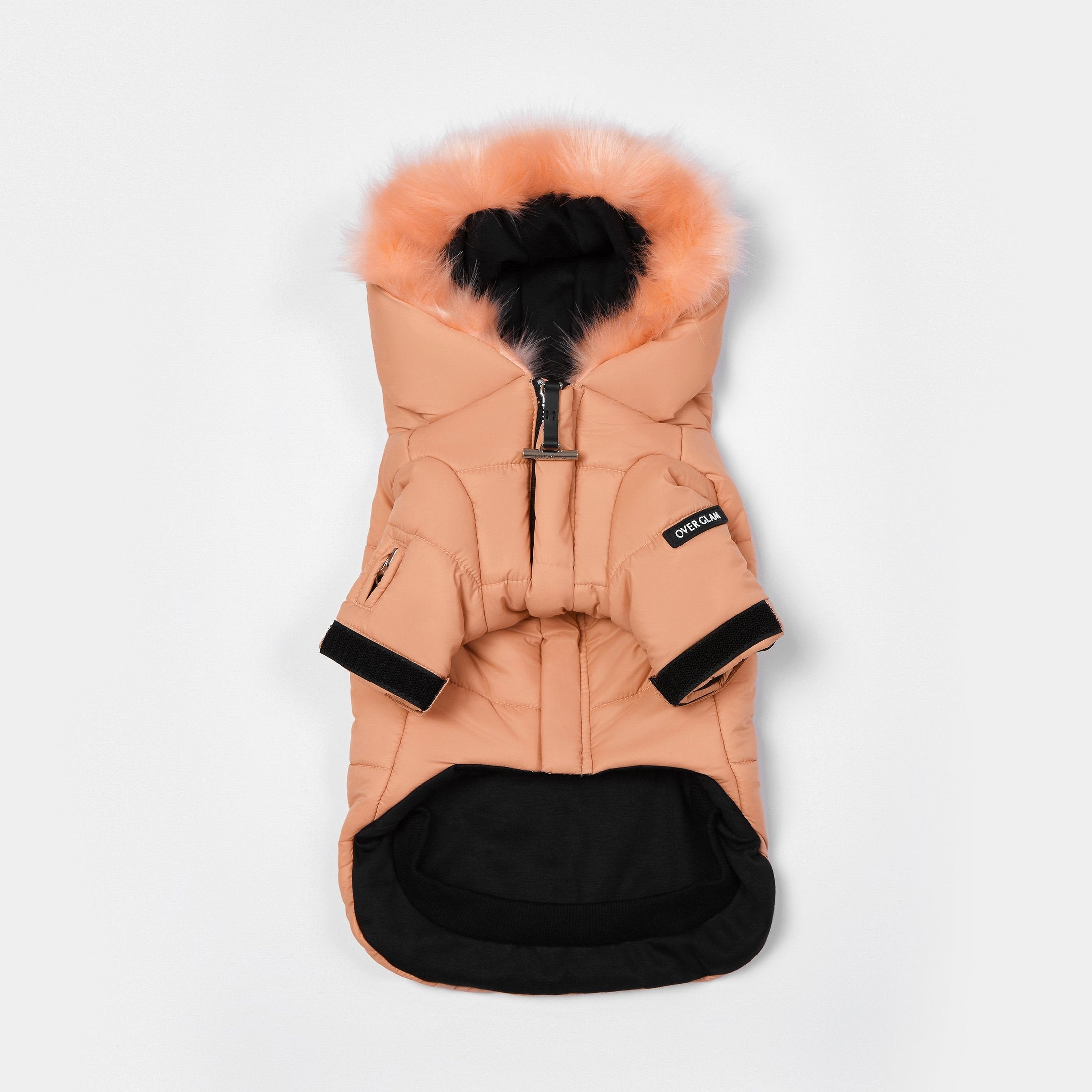 Faux Fur Zip-Up Dog Puffer Jacket with Hood