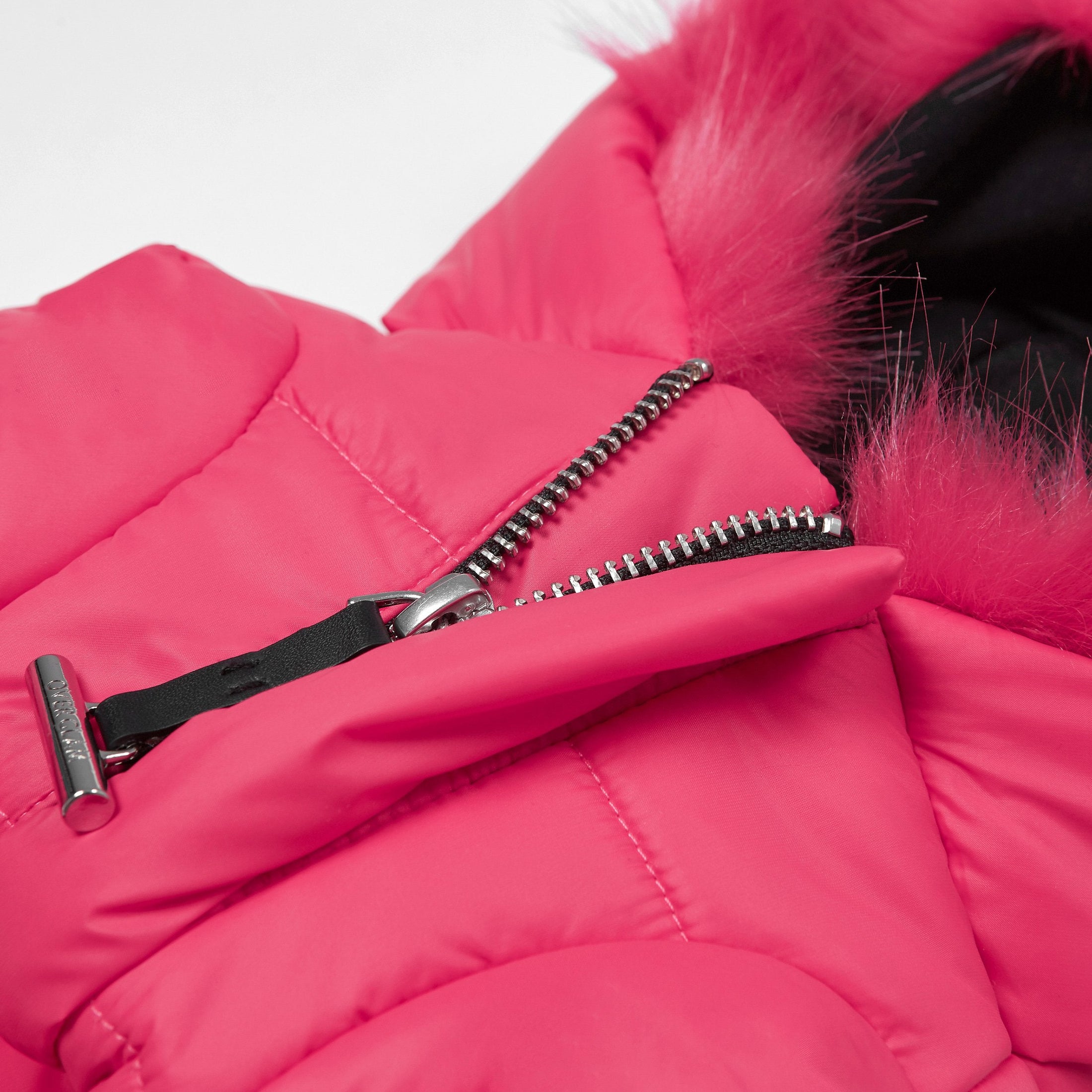 Faux Fur Zip-Up Dog Puffer Jacket with Hood