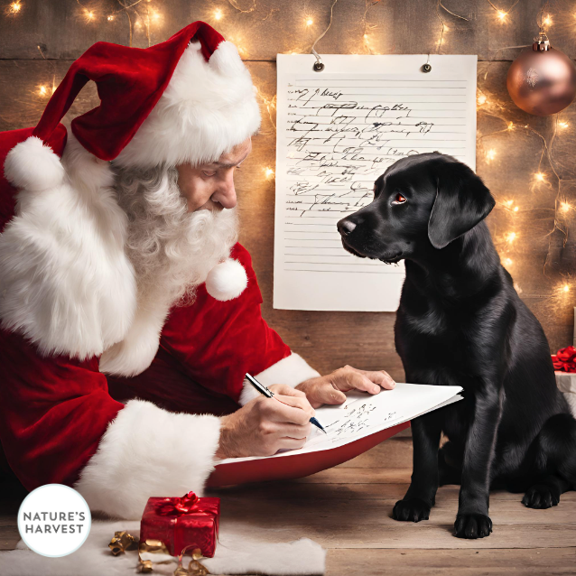 dog giving father christmas their christmas list