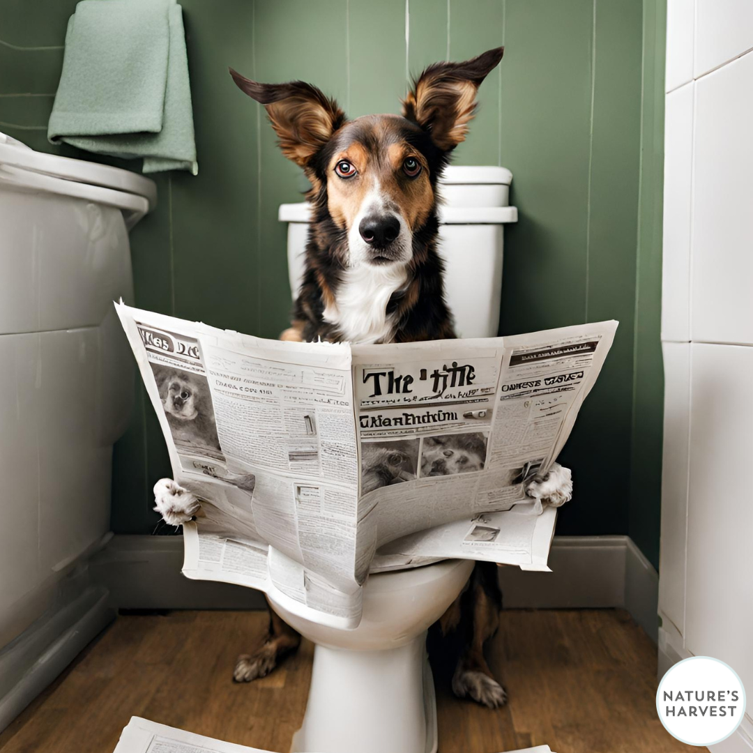 dog reading a paper on the loo