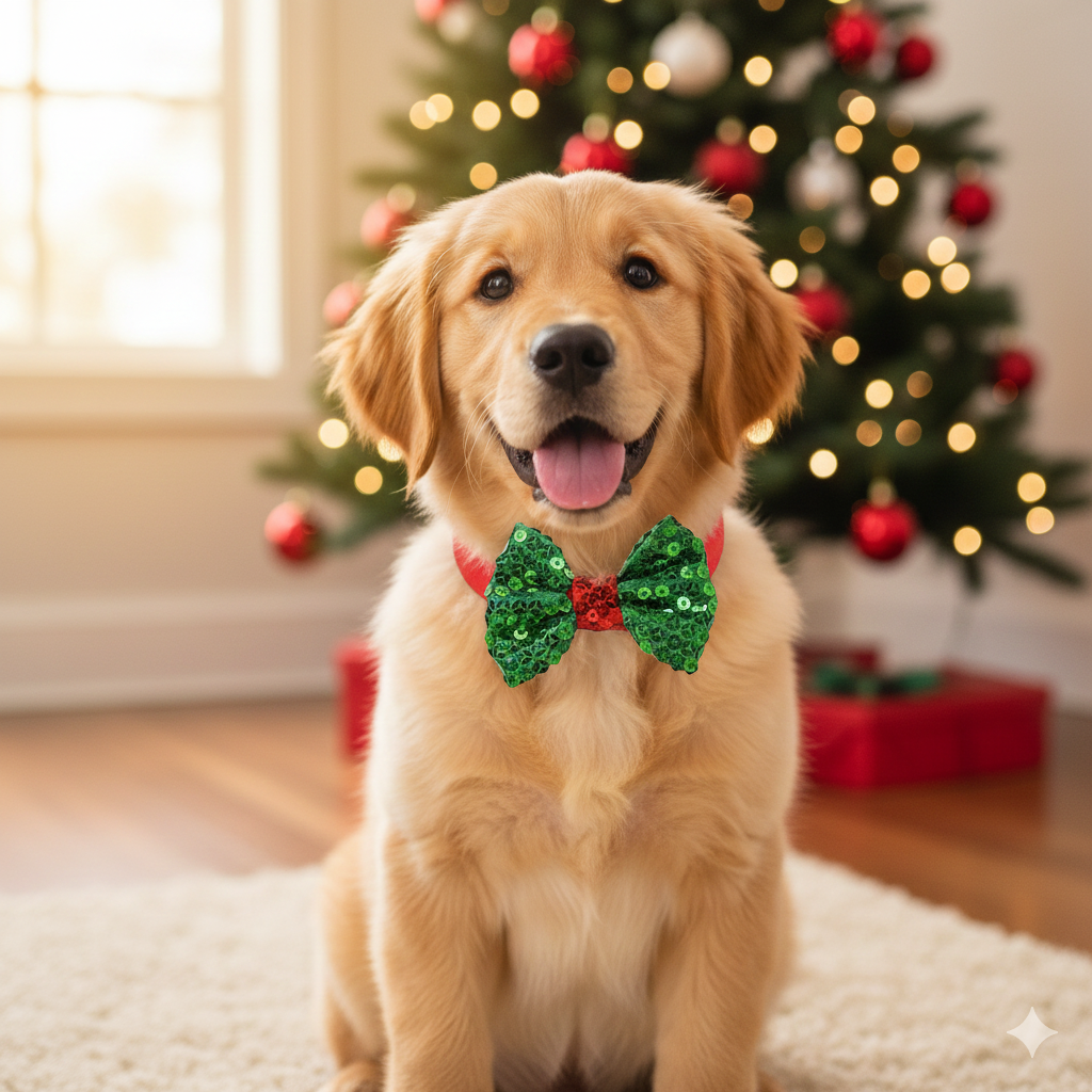 Festive Sequin Bow Tie for Dogs