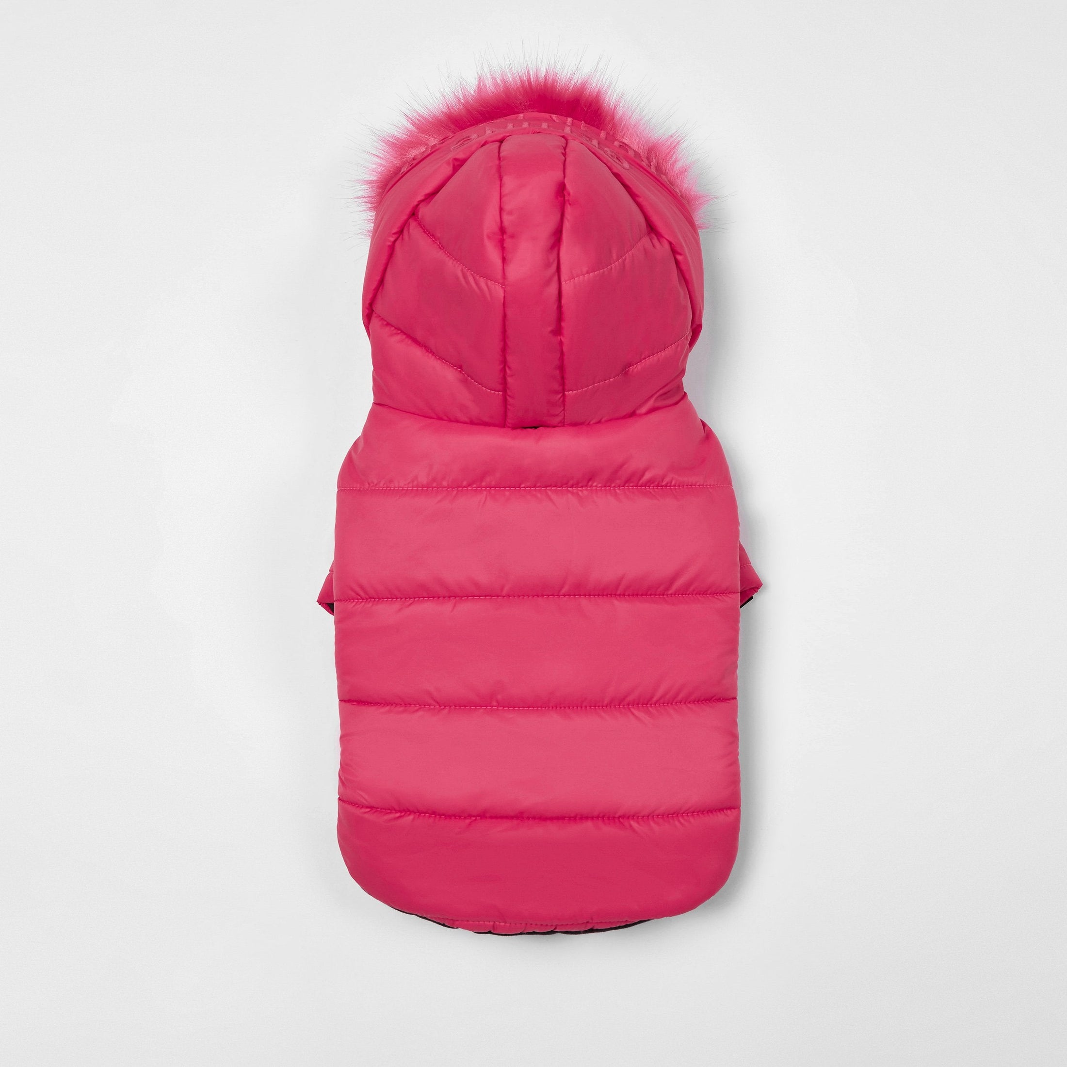 Faux Fur Zip-Up Dog Puffer Jacket with Hood