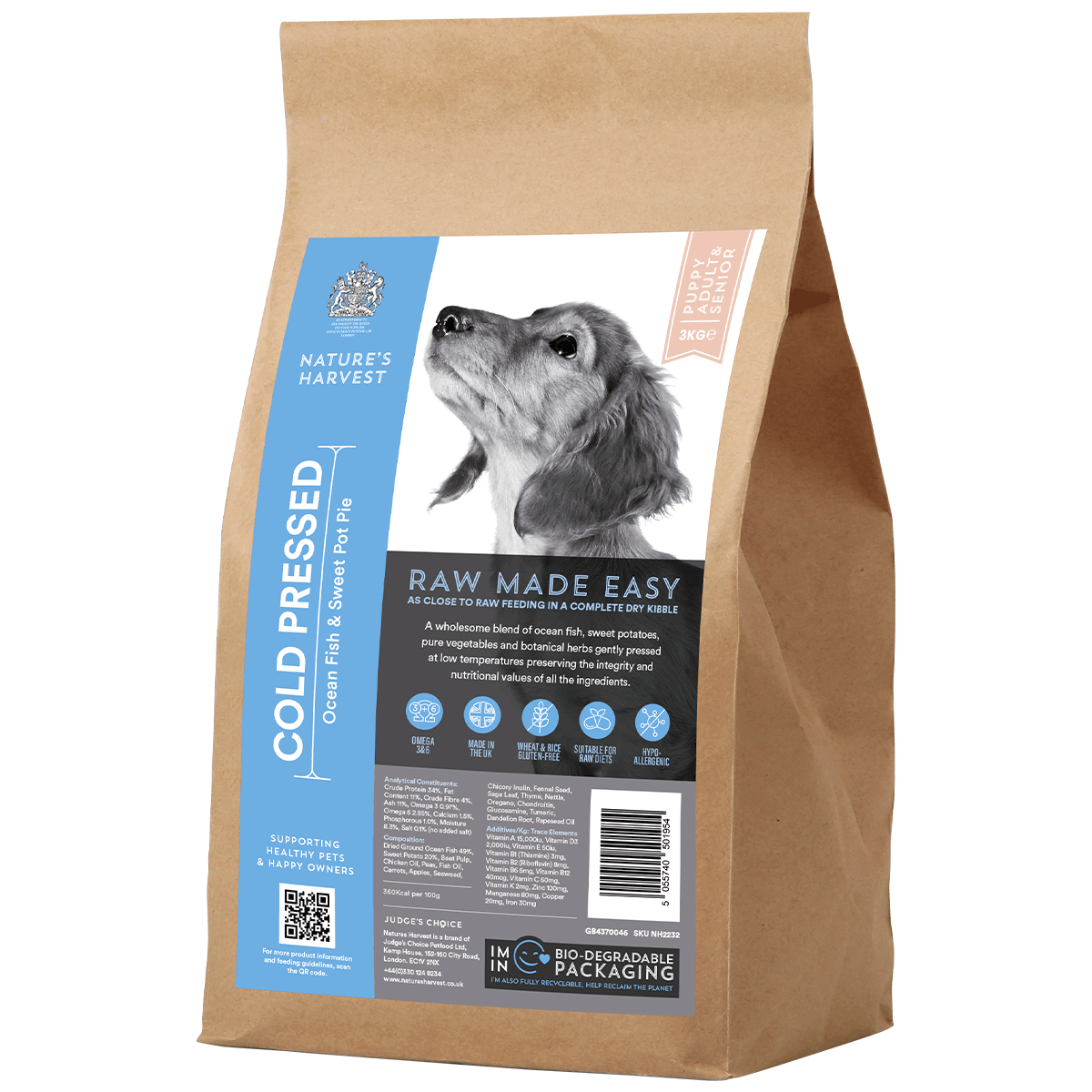 Ocean Fish and Sweet Potato Pie Hypoallergenic Cold Pressed Dog Food - Raw Made Easy Natures Harvest